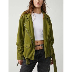 🆕 NWT Free People Rebel Rebel Knit Moto Jacket / Olive Sparrow
